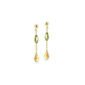   Citrine & 1.00 Cts Peridot Drop Earrings in 14K Yellow Gold Jewelry