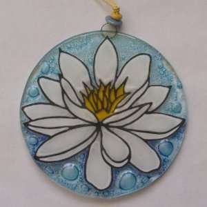  Fused Glass Suncatcher Handcrafted Fair Trade White Lotus 