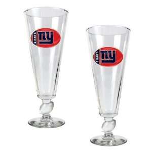   Giants NFL 2pc Pilsner Glass Set with Football on stem   Oval Logo
