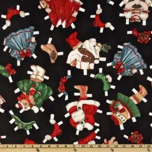  44 Wide Paper Dolls Christmas Clothes Black Fabric By 