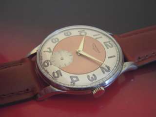 Vintage Swiss Made LONGINES Mens watch 1950s   2 TONE DIAL  STEEL CASE 