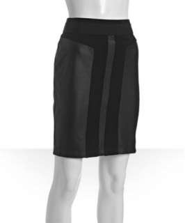 BCBGMAXAZRIA black stretch jersey and faux leather pencil skirt 