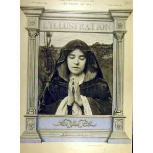 1904 Angelus Prayer Child Girl French Print Religious 