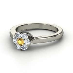   Ring, Round Citrine 14K White Gold Ring with Diamond Jewelry