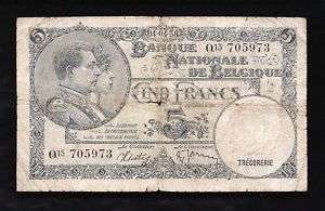 Belgium 5 Francs 1938 P108 @ Fair Condition  