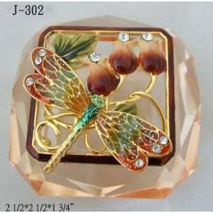 Brown Dragonfly Shiny Gold Finish Square Crystal Jewelry 