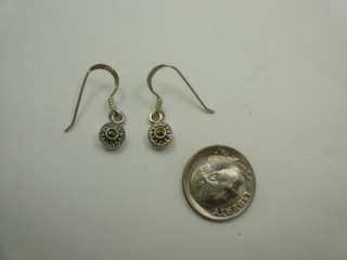 Sterling Silver & Marcasite Tiny Round Dangle Earrings  