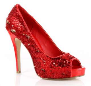 Red Sequins Platform Peep Toe Pageant Prom Drag Queen Shoes Heels 