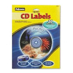  Fellowes® NEATO CD/DVD Laser/Inkjet Labels, Glossy White 