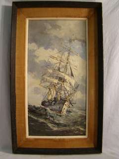 Vintage NAUTICAL Sailing CLIPPER SHIP Old SCHOONER Sea SEASCAPE Oil 