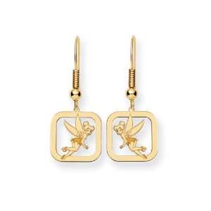    14K Solid Gold Tinkerbell French Wire Square Earrings Jewelry