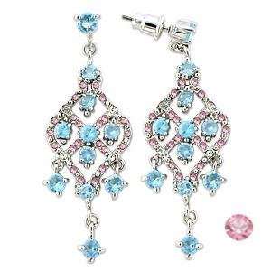     Aquamarine & Pink Cubic Zirconia Chandelier Earrings: Jewelry