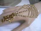   GOLD CHAINS BEADS SLAVE BRACELET MOROCCAN RING CUFF SILVER RHINESTONE