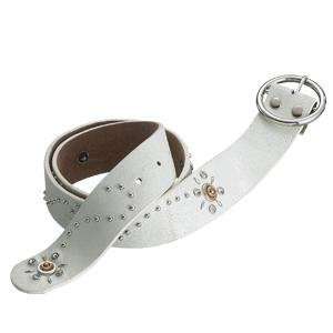  White Leather Belt with Flower Patterned Studs 39 Inch 