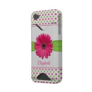  Pink Green Polka Dot Gerbera Daisy iPhone 4 Case: Cell 