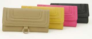 Womens Faux Leather Bifold Snap Long Wallet Quilted Ring Card Holder 