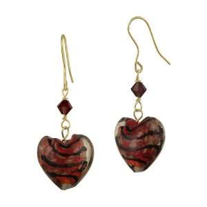   Crystal and Hand Blown Glass Heart Drop French Wire Earrings: Jewelry
