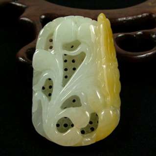 Yellow White Natural A Jade Flower Lotus Leaf Pendant  