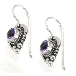 Silver Hat Bali Sterling Silver French Hook Wholesale Earrings  Purple 