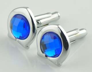   Crystal Cufflinks cat eyes Stainless Steel Metal shine blue button 160