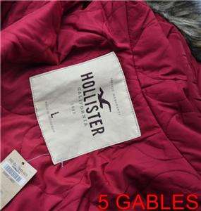 NWT HOLLISTER HCO Mens Brand Coats Lined Fur Trimed Hood Jacket Sz L 