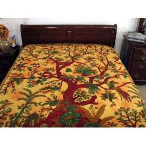   Tree of Life Cotton Bed sheet Cover Linen Print Throw: Home & Kitchen