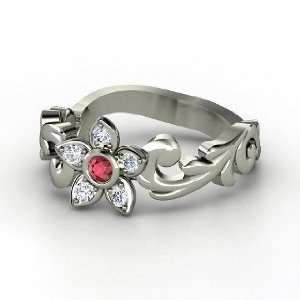    Jasmine Ring, 14K White Gold Ring with Ruby & Diamond Jewelry