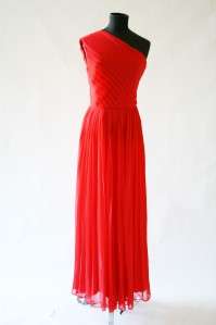 NEW 2011 AUTH Halston Heritage Pleated chiffon Cayenne one shoulder 