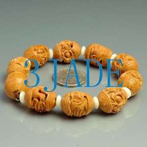 Detailed Carved Natural Olive Pit Dragon Beads Bracelet  