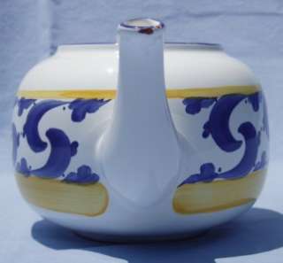 HEREND VILLAGE POTTERY Splash Tea Pot Blue Swirl AS IS  