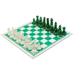  Green Glass Chess Set and Pieces Set Toys & Games
