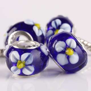   Bulk Murano Lampwork Glass Flower Dot European Charm Bead Fit Bracelet