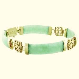    14k Solid Gold Green Jade Bracelet w/ Chinese Symbols Jewelry