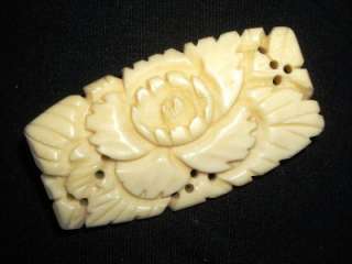 STUNNING~Early Large~Carved High Relief ~Ox Bone~ Lotus Flower/ Rose 