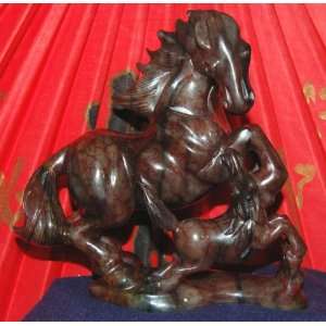  Red Jade Large Mother Horse with Child Statue. Everything 