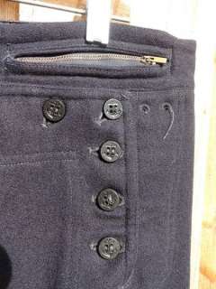 Vintage Wide Leg Navy Wool Sailor Swing Pants 13 Button Flap W35 