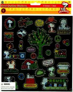 Large Sheet SNOOPY Peanuts GREEN Recycle Stickers  