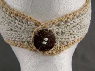 Off White Tan 100% cotton flower crochet ear warmer muff head band 