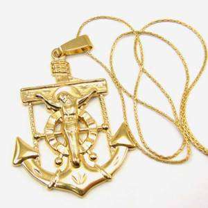 JESUS ON ANCHOR PENDANT 18K GOLD GP SOLID FILL NECKLACE  