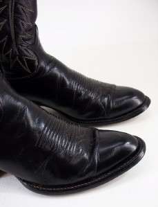 86V MENS NICE Justin Black SOLID Leather Embroidered COWBOY BOOTS Sz 9 