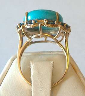   GENUINE TURQUOISE LONDON BLUE TOPAZ AND DIAMOND RING 10KT GOLD  