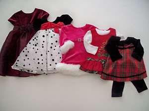Baby Girl Christmas Dresses Tops Red Black White Pink Solids Plaid or 