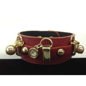  Red Leather cuff bracelet with charm 