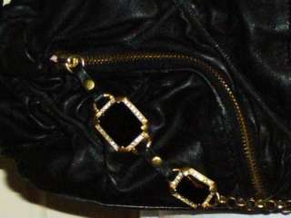 JUICY COUTURE Black Quilted Gold Chain Faux Leather Satchel Tote 
