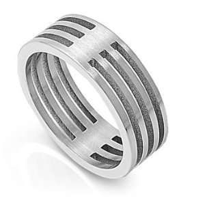  Stainless Steel 8mm Triple Bar Ring (Size 8   13)   Size 