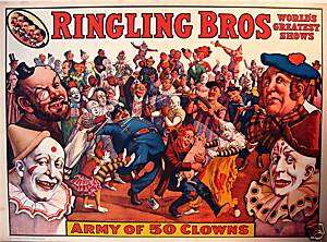 1960 Ringling Bros Circus World Museum Old Clown Poster  