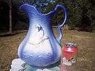 VTG GOOSE BLUE WATER PITCHER W/OUT WASH BASIN BOWL IRONSTONE ANTIQUE 