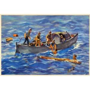   Navy Whaleboat Rescue World War II Shepler Art   Original Color Print