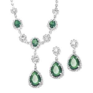   Green Rhinestone Teardrop Necklace and Earrings Set 