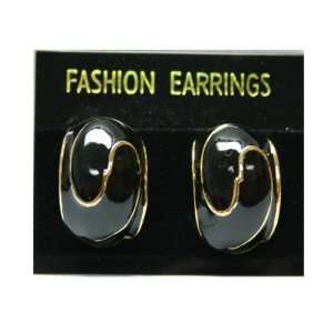  Black Onyx Shell Earrings with Gold Plated Spirals   Fashion Clip 
